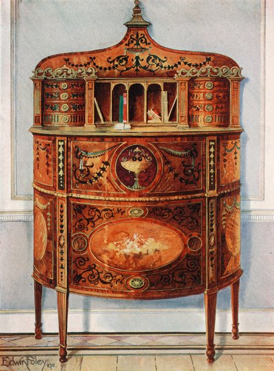 Bureau en bois de satin incrusté et peint, monté en or - Edwin John Foley